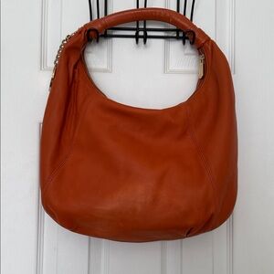 Elegant Orange Leather Hobo Bag